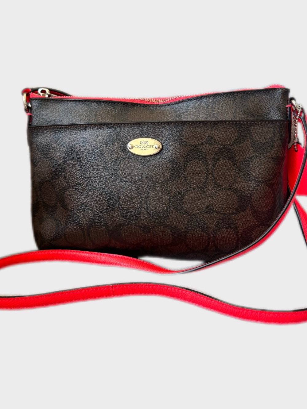 Coach North South Swingpack Signature Canvas Neon Pink F52866
